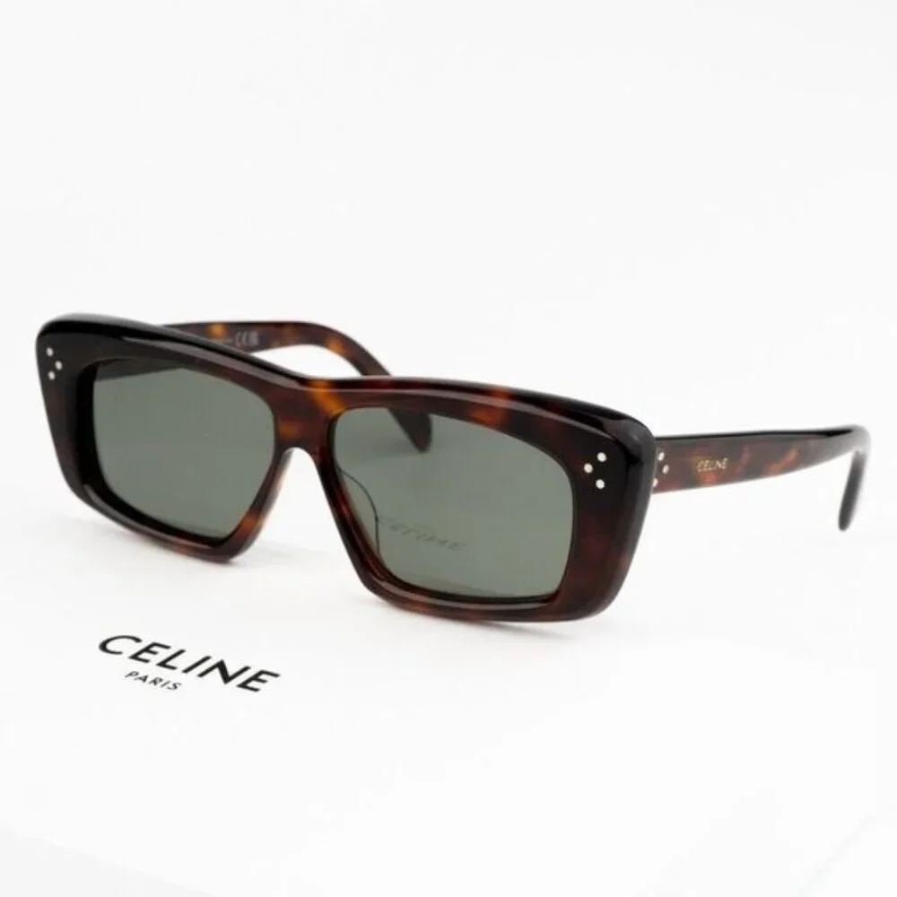 NEW CELINE CL40259I 52N Havana Green Rectangle Unisex Sunglasses 57-12